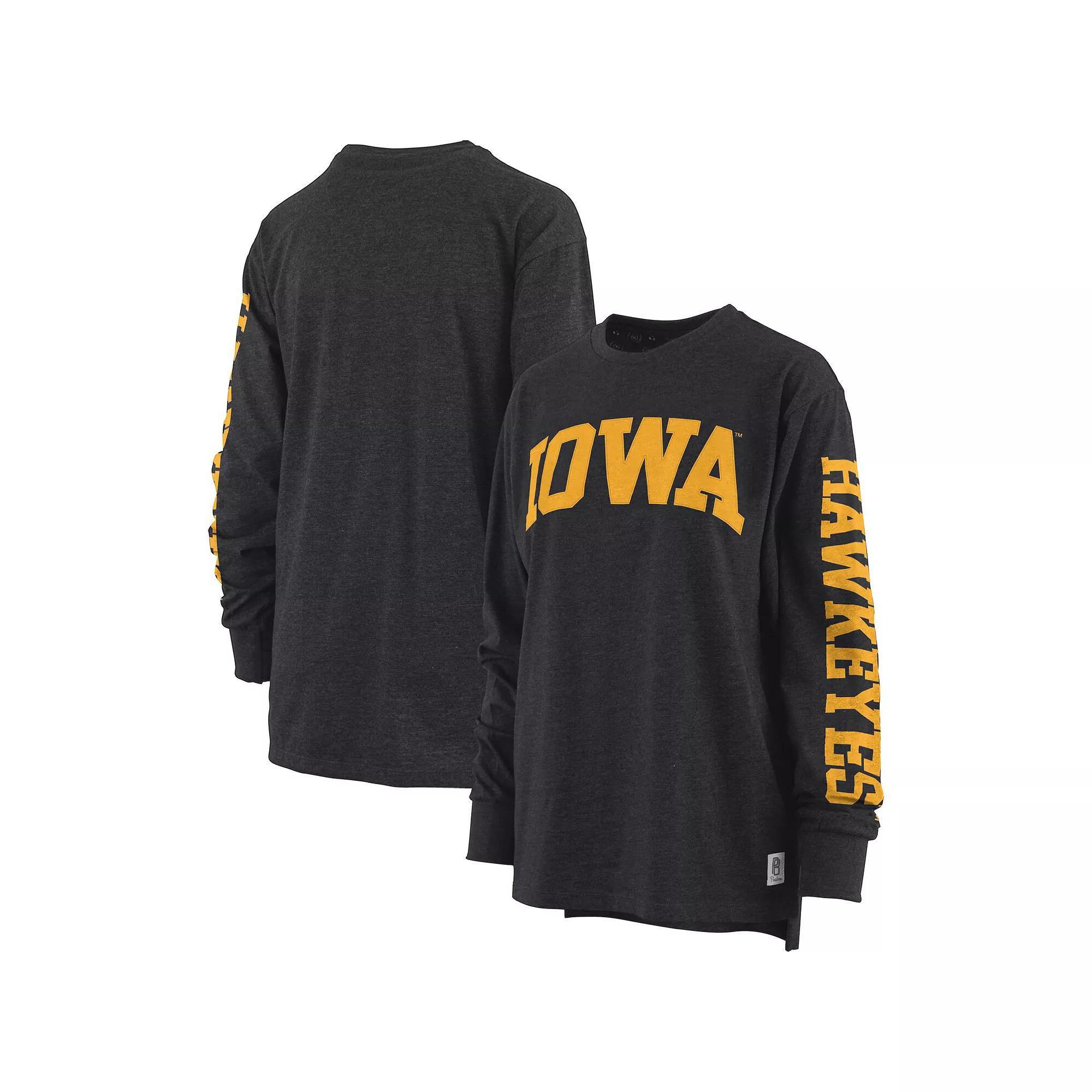 Women's Pressbox Heathered Black Iowa Hawkeyes Two-Hit Canyon Long Sleeve T-Shirt, Size: Small Product Image