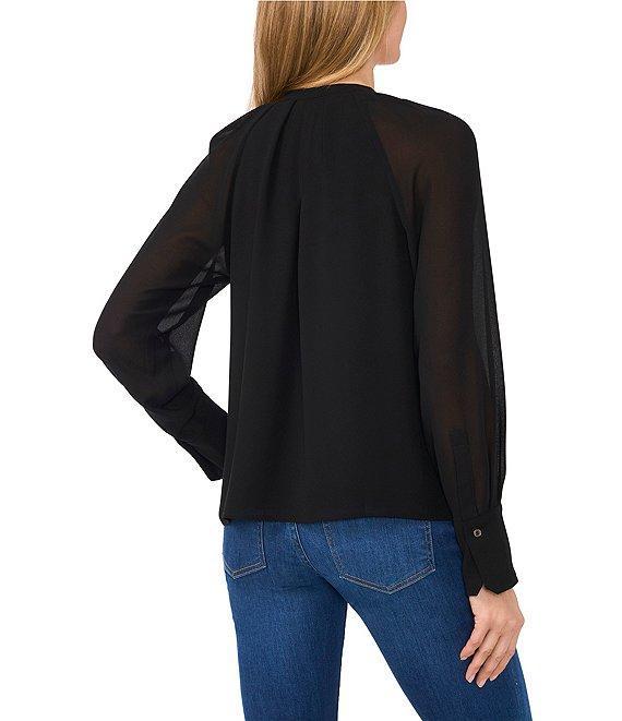 CeCe Woven V-Neck Long Sleeve Tie Front Blouse Product Image