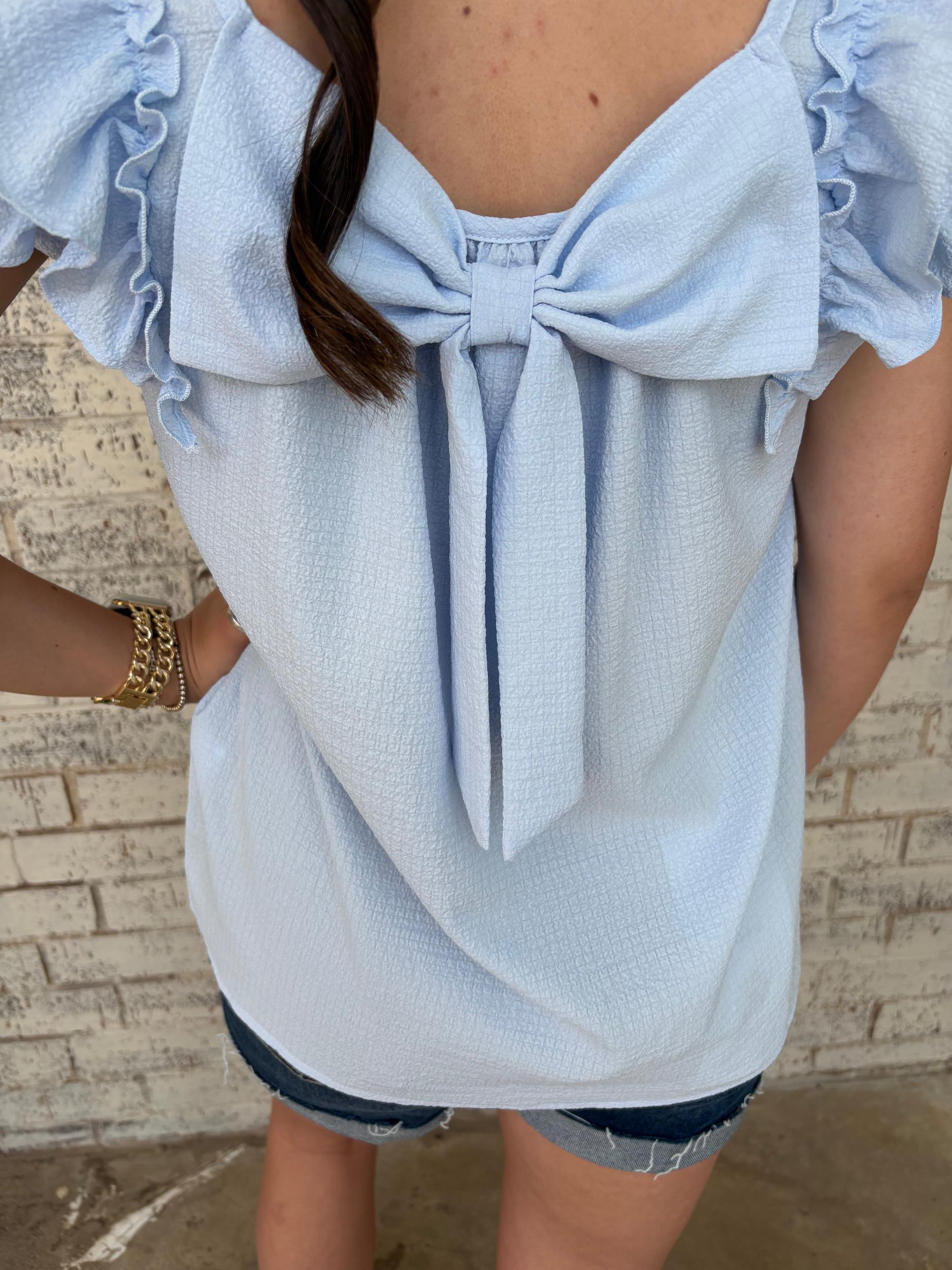 Textured Bow Frilled Butterfly Sleeve Blouse-3 Colors* Product Image