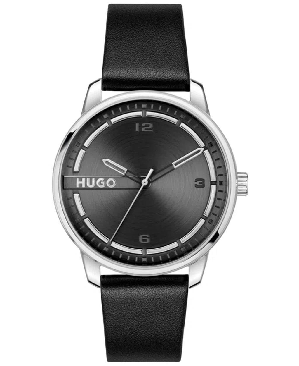 Hugo Boss Mens Stamp Quartz Basic Black Leather Watch 42mm - Black/Brown Product Image