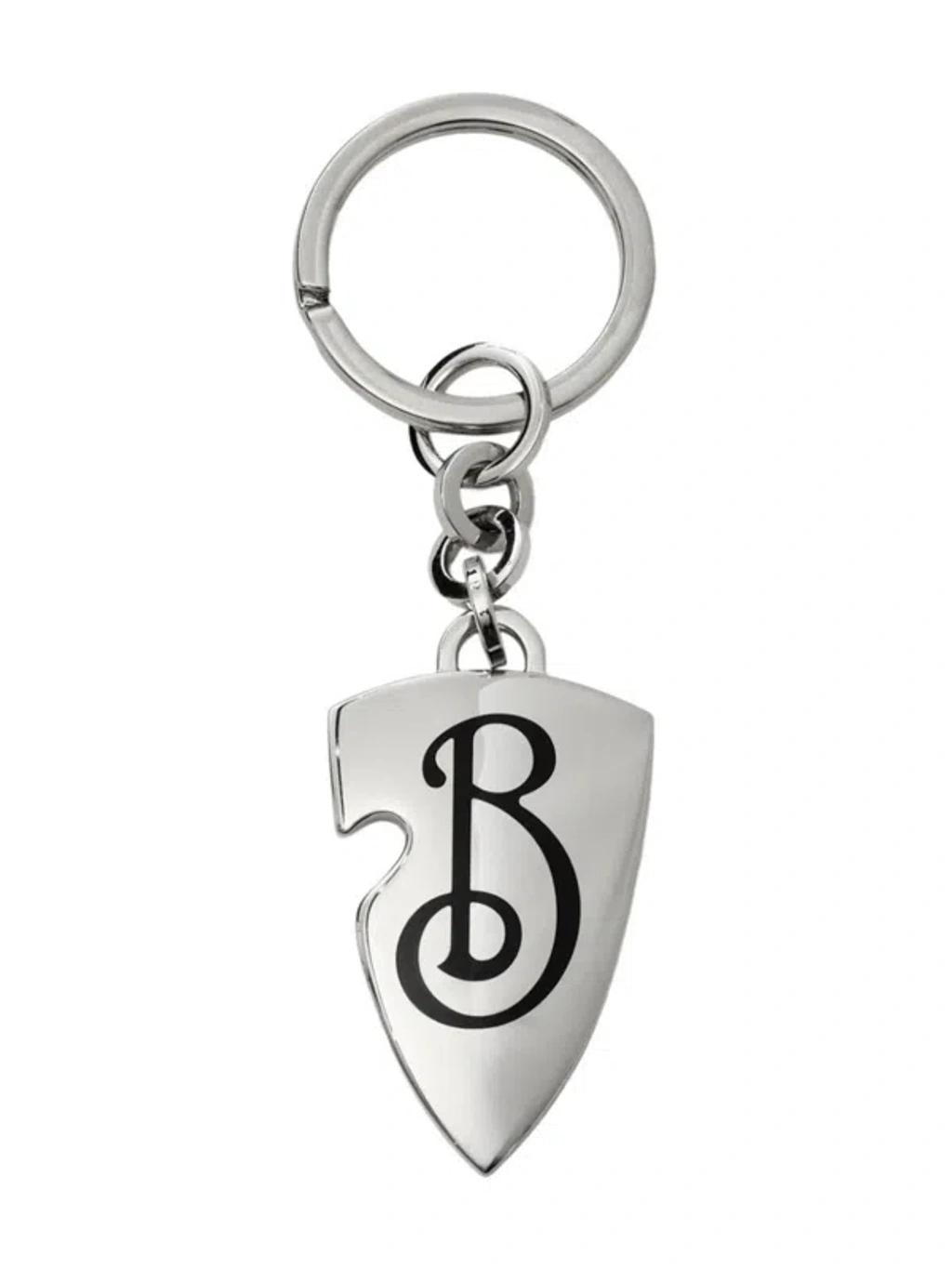 BURBERRY B Shield Keyring In Silver Product Image