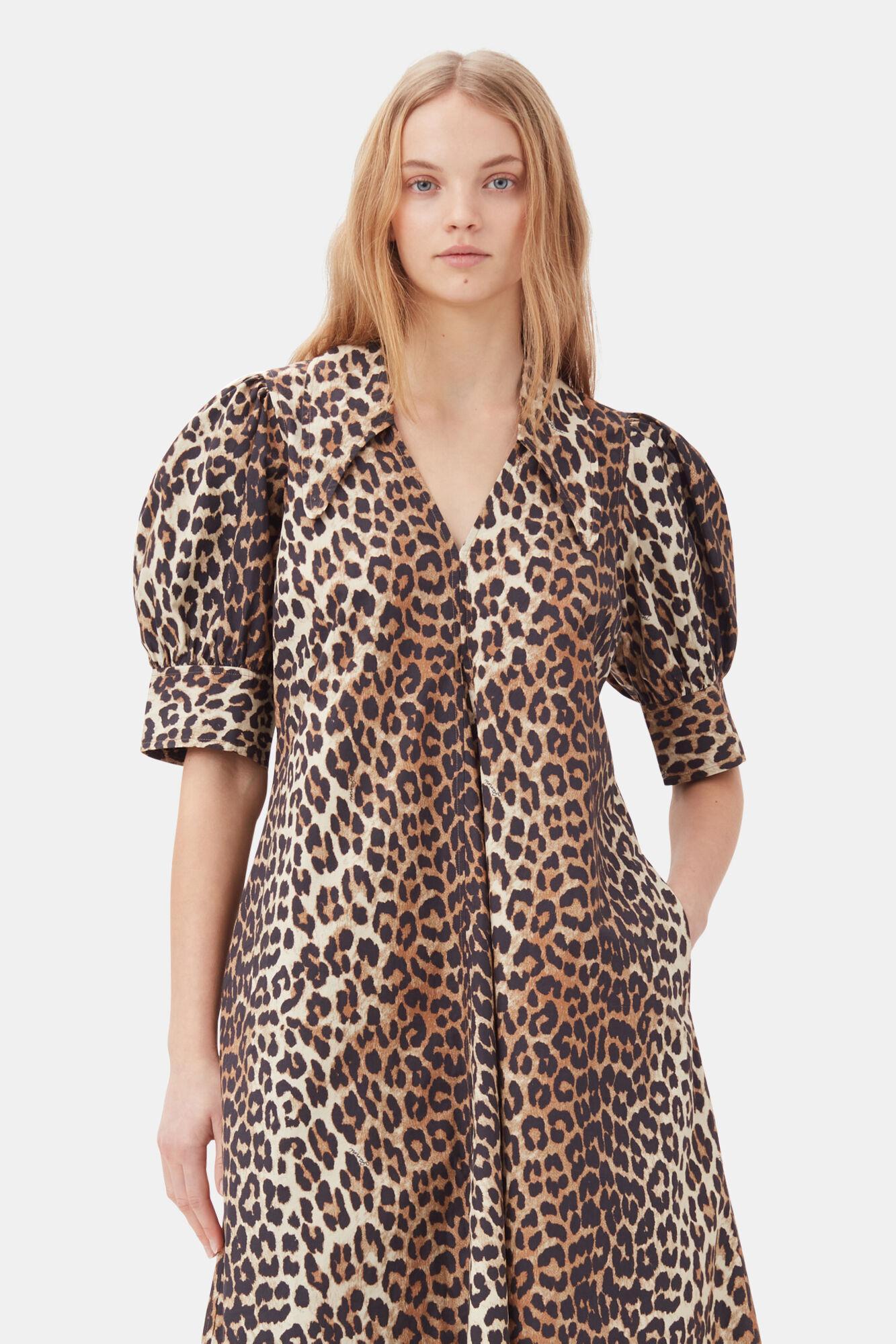 Leopard Cotton Poplin V-neck Maxi Dress Product Image