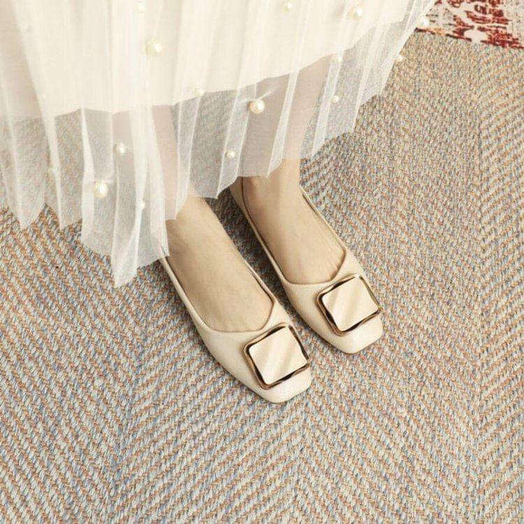 Faux Leather Square Toe Flats Product Image