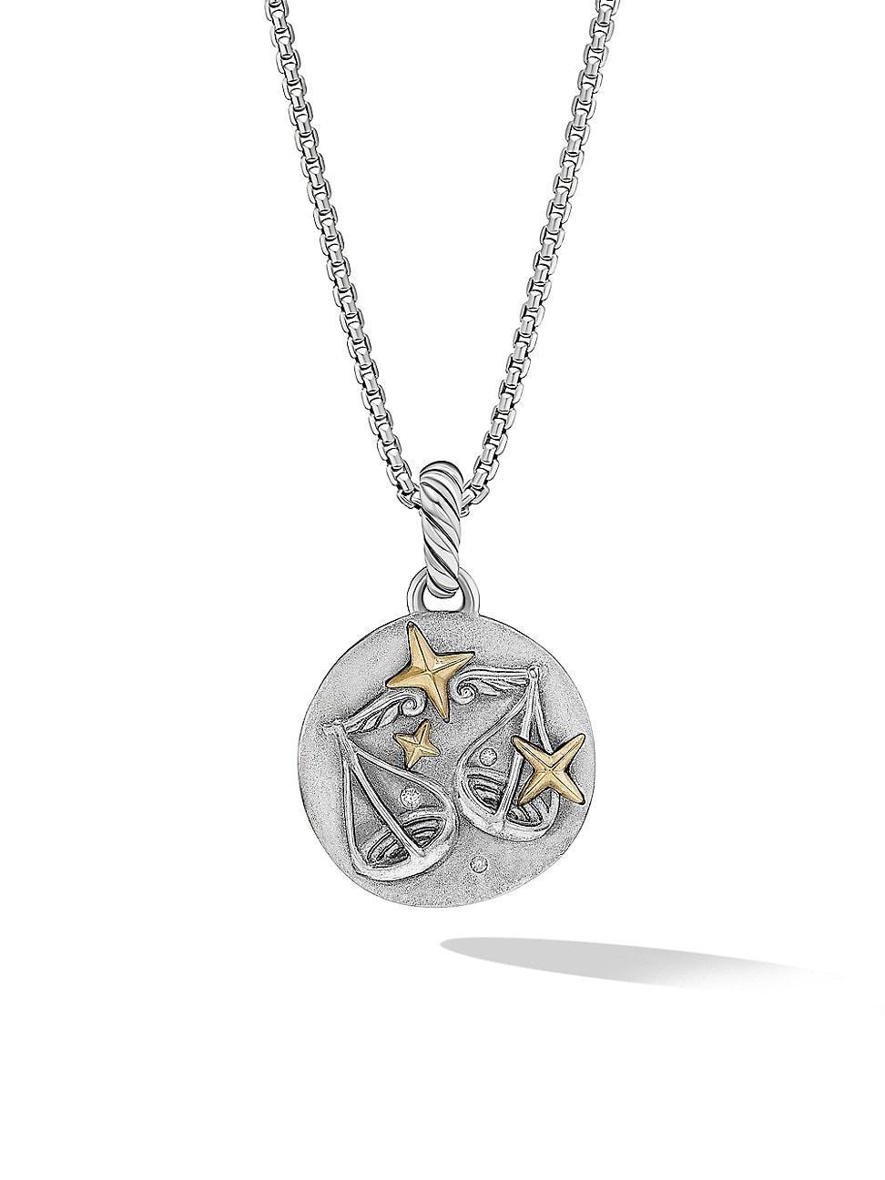 Womens Amulet in Sterling Silver with 18K Yellow Gold and Diamonds, 19MM Product Image