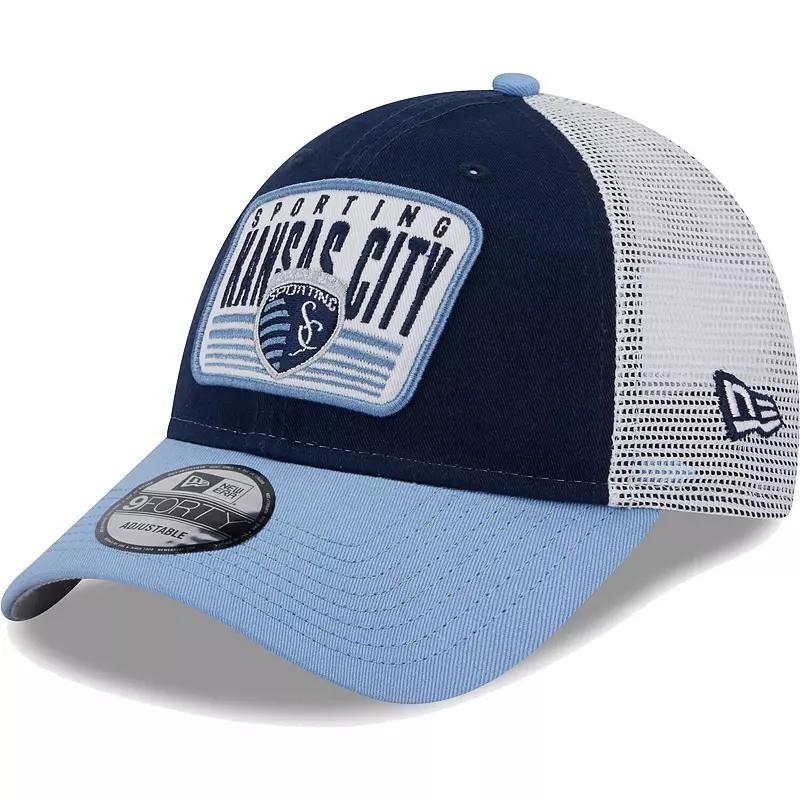 Mens New Era /Light Blue Sporting Kansas City Patch 9FORTY Trucker Snapback Hat Product Image