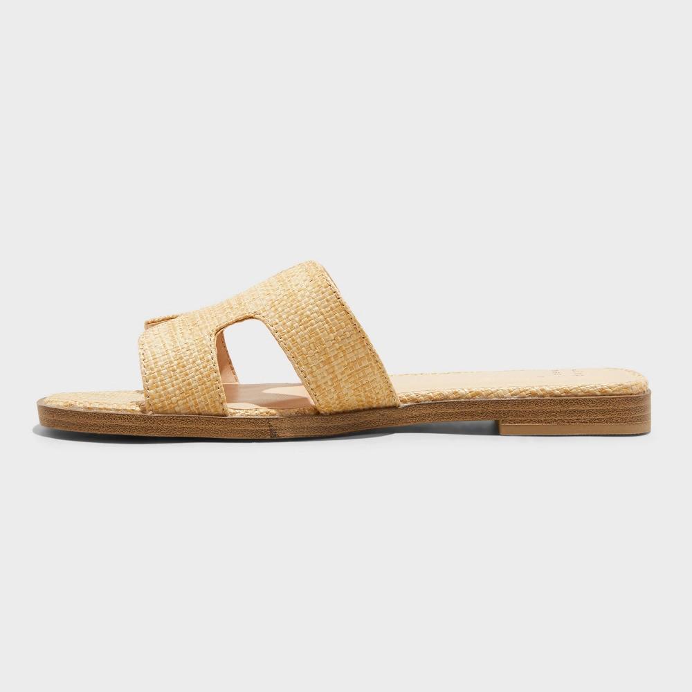 Womens Nina Raffia Wide Width H-Band Slide Sandals - A New Day Beige 11W Product Image