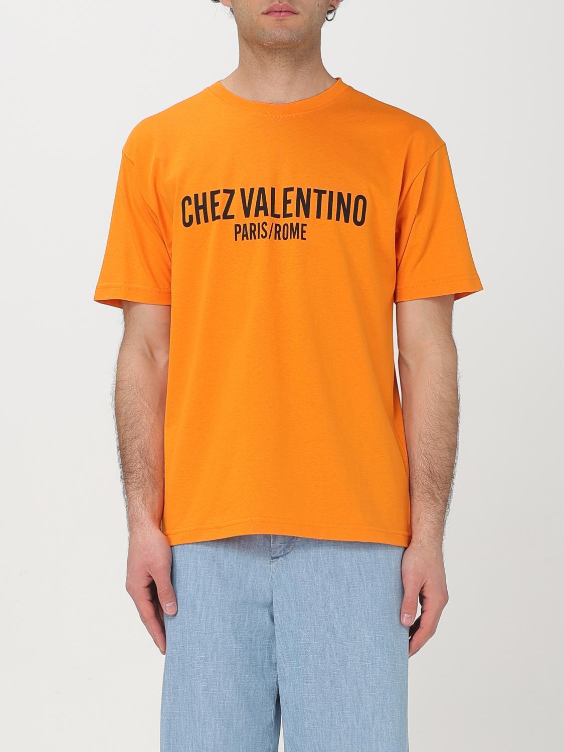 VALENTINO Cotton T-shirt With Chez Print In Orange Product Image