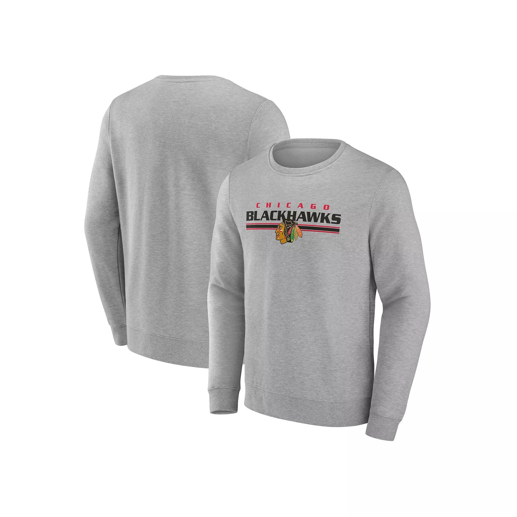 Men's Fanatics  Gray Chicago Blackhawks Block Party Fleece Pullover Sweatshirt, Size: Large, Grey Product Image