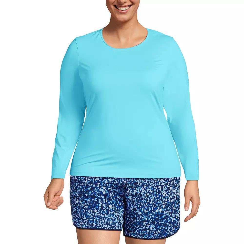 Plus Size Lands' End UPF 50 Long Sleeve Rash Guard, Women's, Size: 2XL, Blue Mini Stripe Product Image