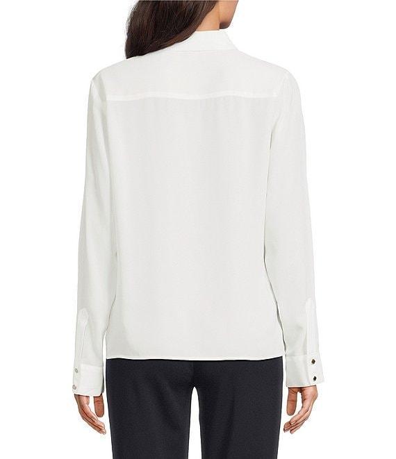 Calvin Klein Point Collar Long Sleeve Ruffle Button Front Blouse Product Image