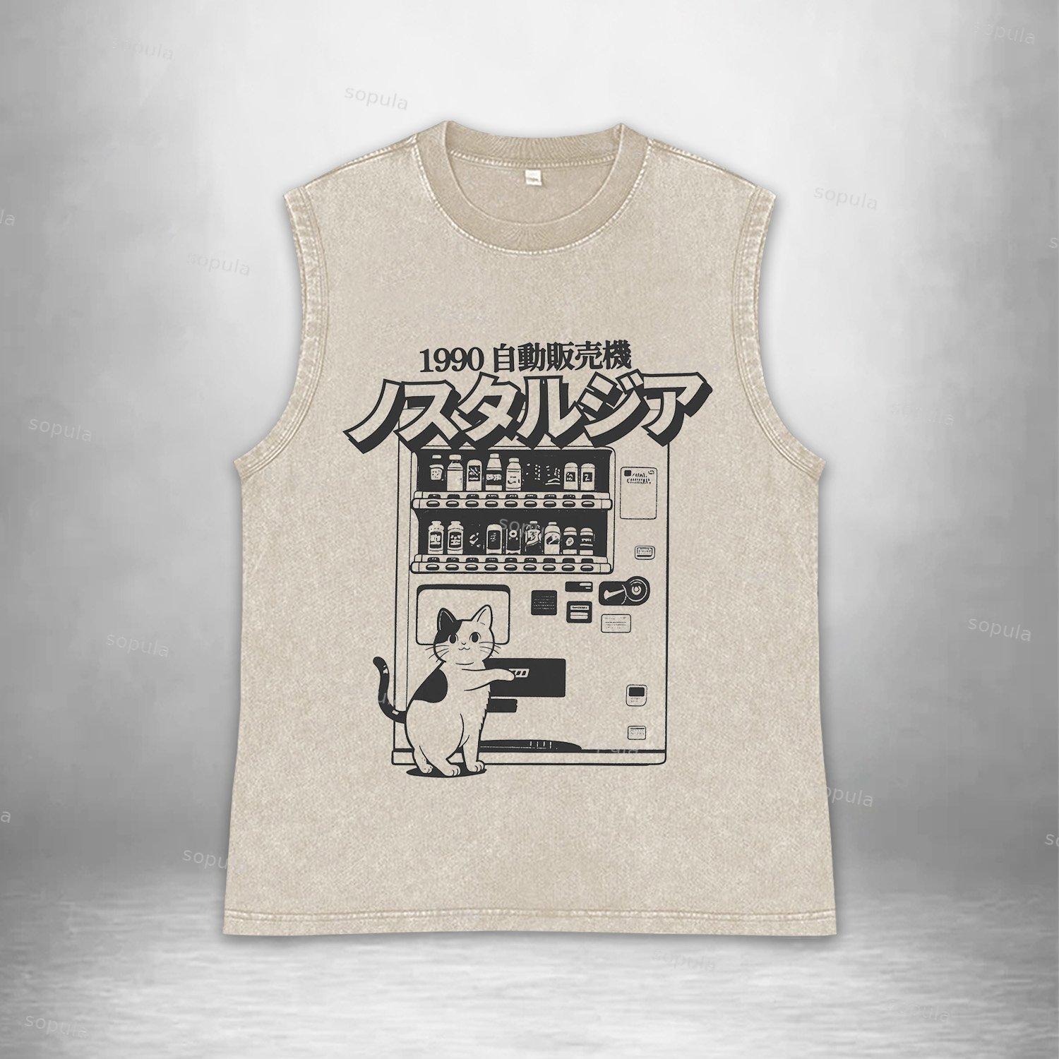 Vintage Vending Machine Cat Graphics Acid Washed Tank Product Image