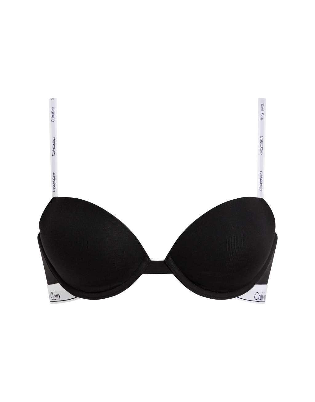 Calvin Klein Modern Cotton lightly lined demi underwire bra with logo strap in black Product Image