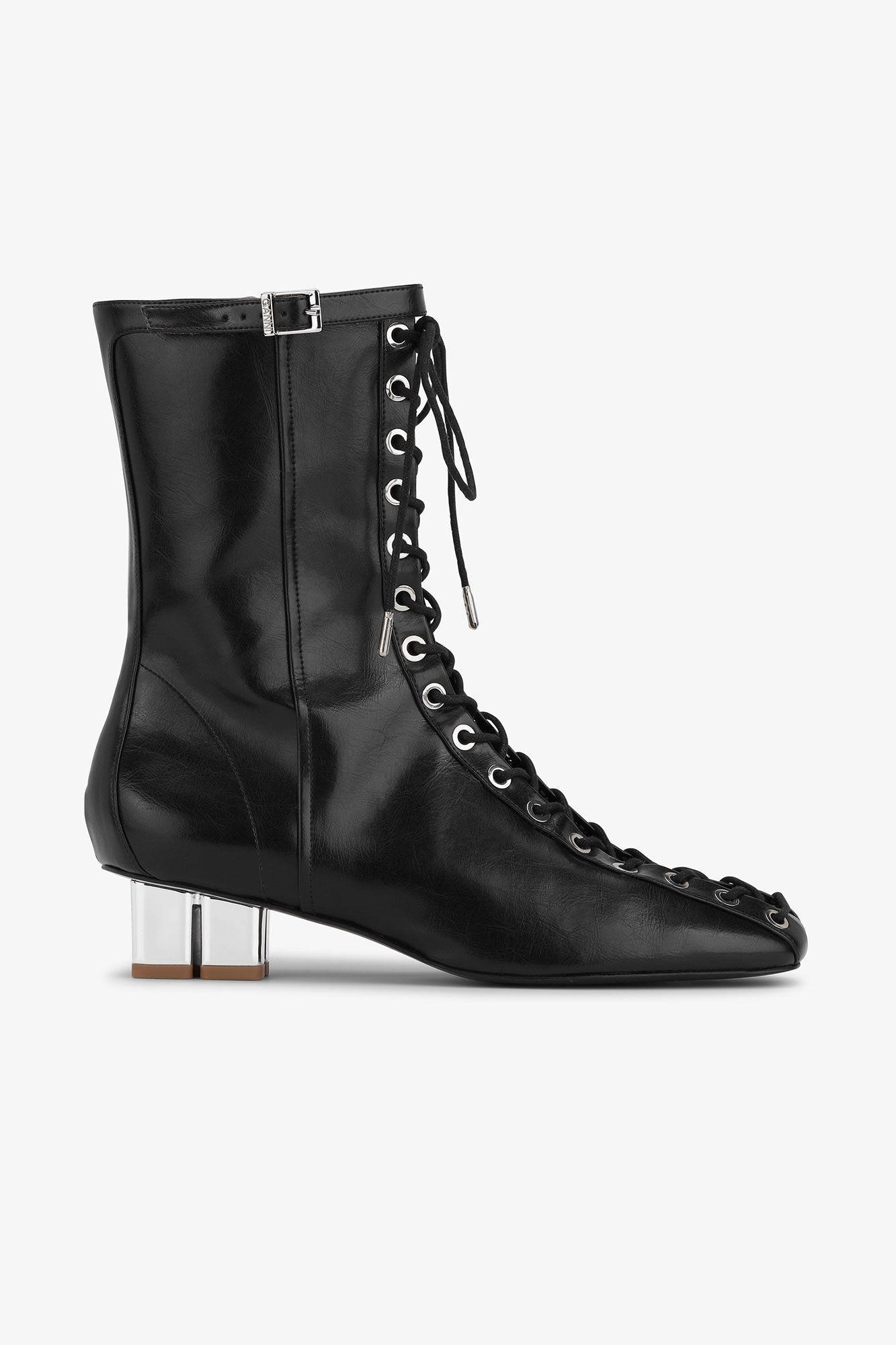 Black Oleatex Eyelets Lace-Up Ankle Boots Product Image