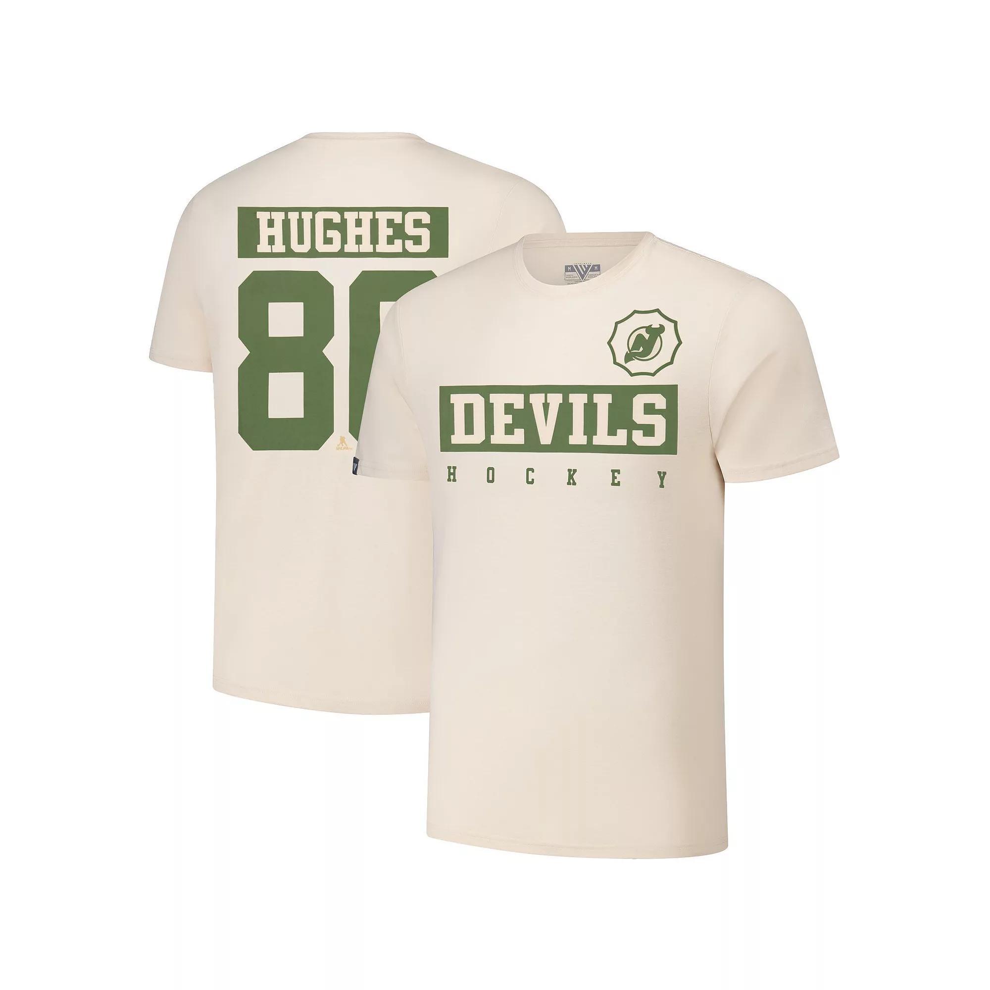 Men's Levelwear Jack Hughes Khaki New Jersey Devils 2024 NHL Military Appreciation Richmond Delta Player Name & Number T-Shirt,  Product Image