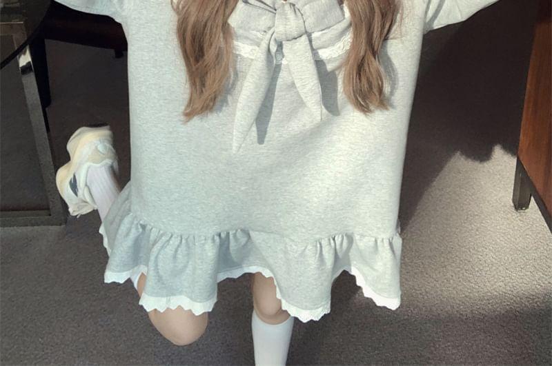 Oversized Lace-Trim Sailor-Collar Sweatshirt Dress Product Image