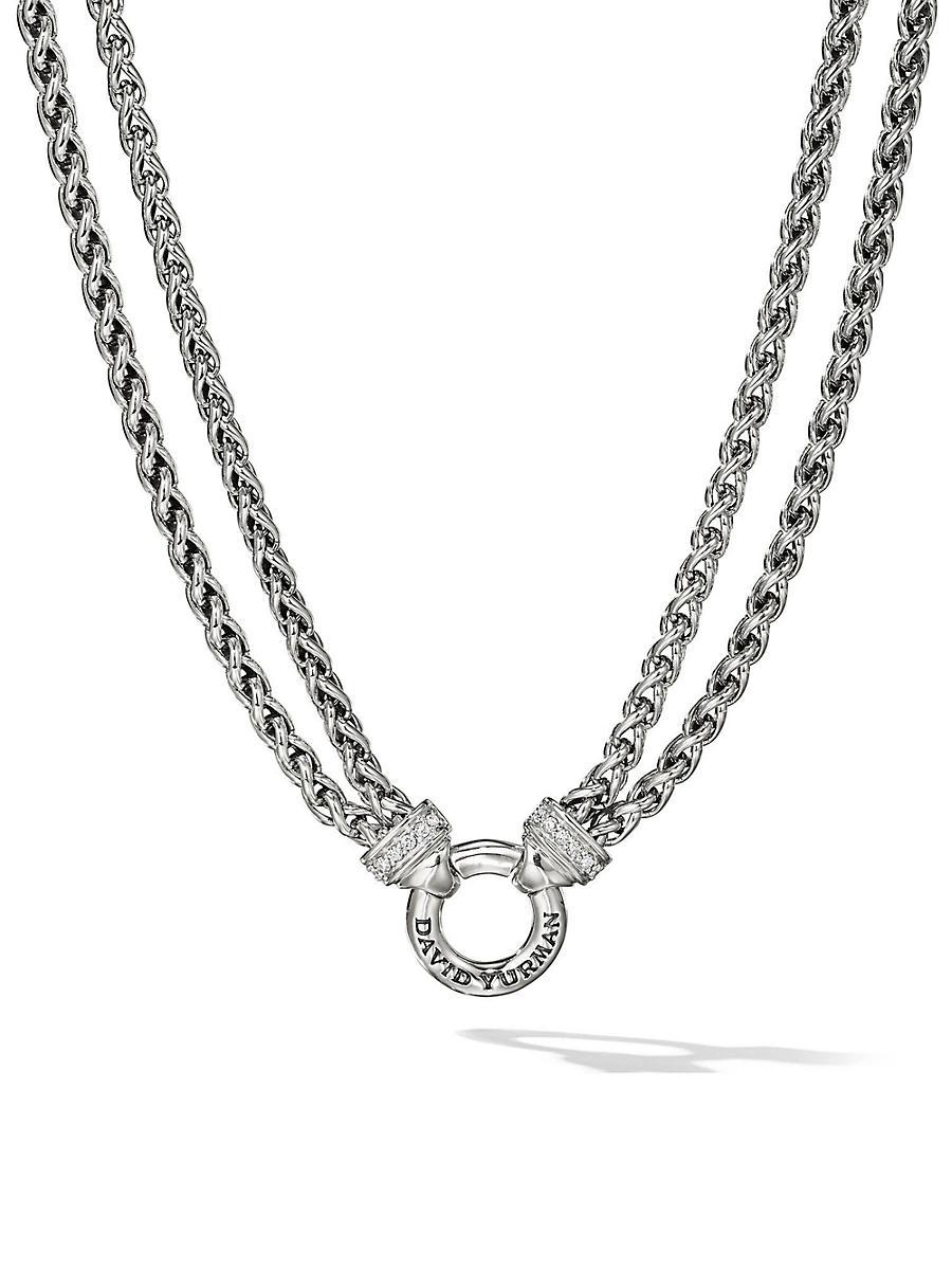 Womens Double Wheat Chain Necklace with Pav Diamonds Product Image