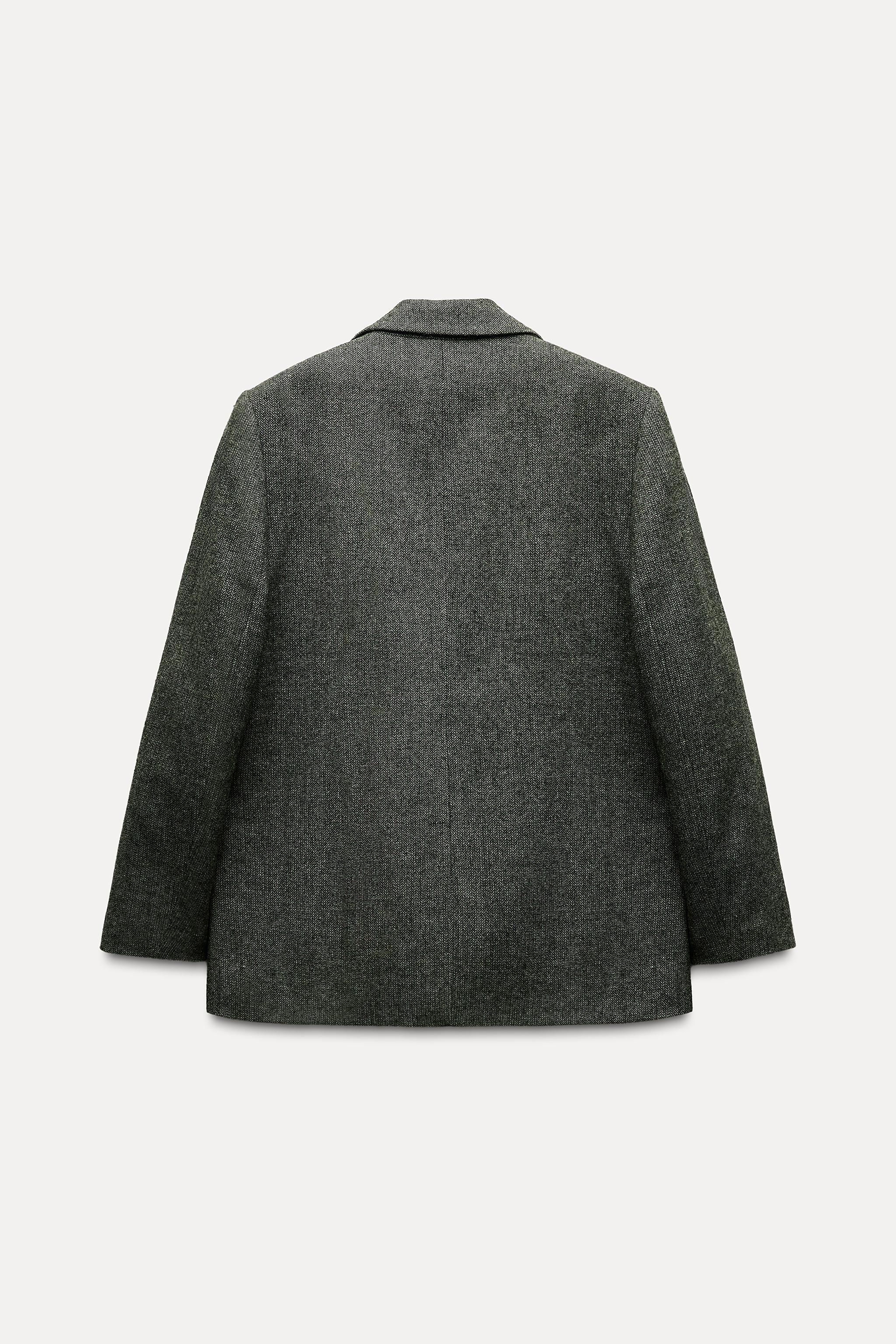 STRAIGHT CUT WOOL BLEND HERRINGBONE BLAZER Product Image