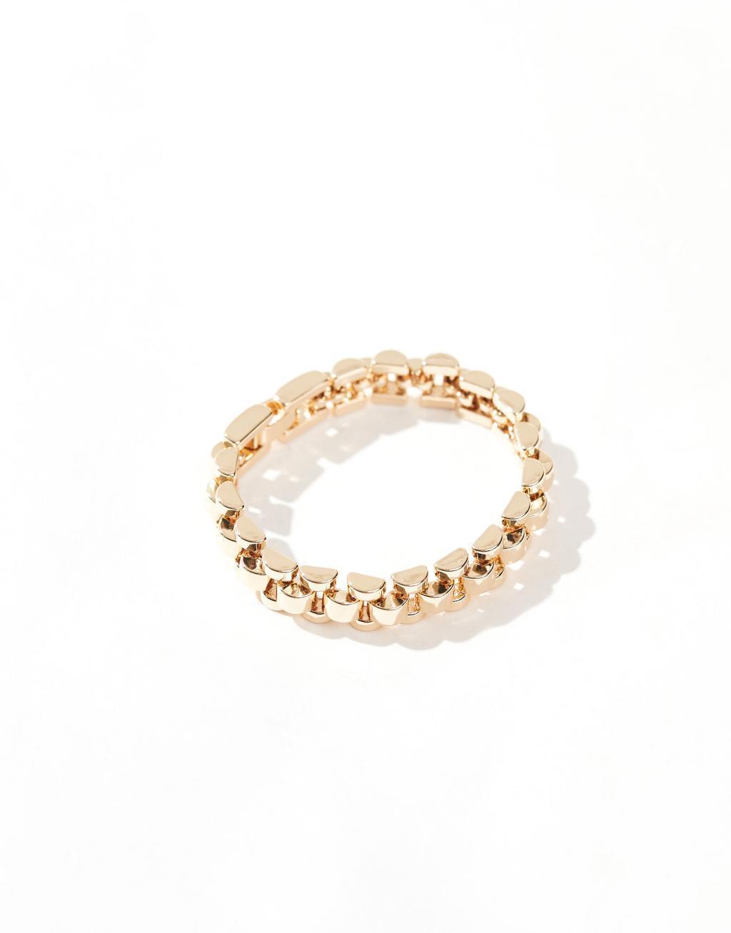 ASOS DESIGN bracelet with watch strap style detail in gold tone Product Image