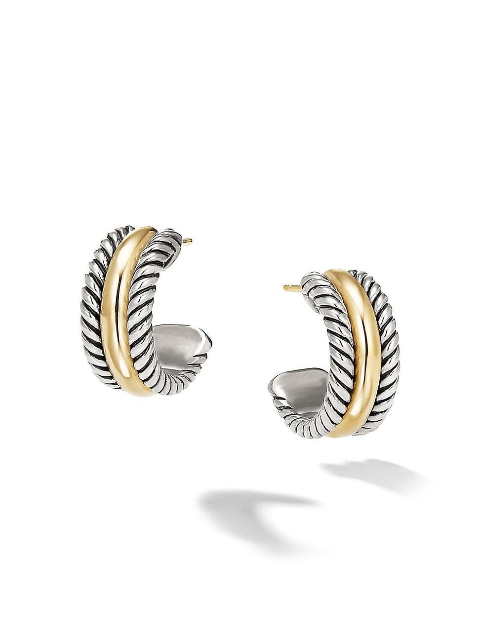 David Yurman Cable Collectibles Huggie Hoop Earrings in Sterling Silver with 14K Yellow Gold Product Image