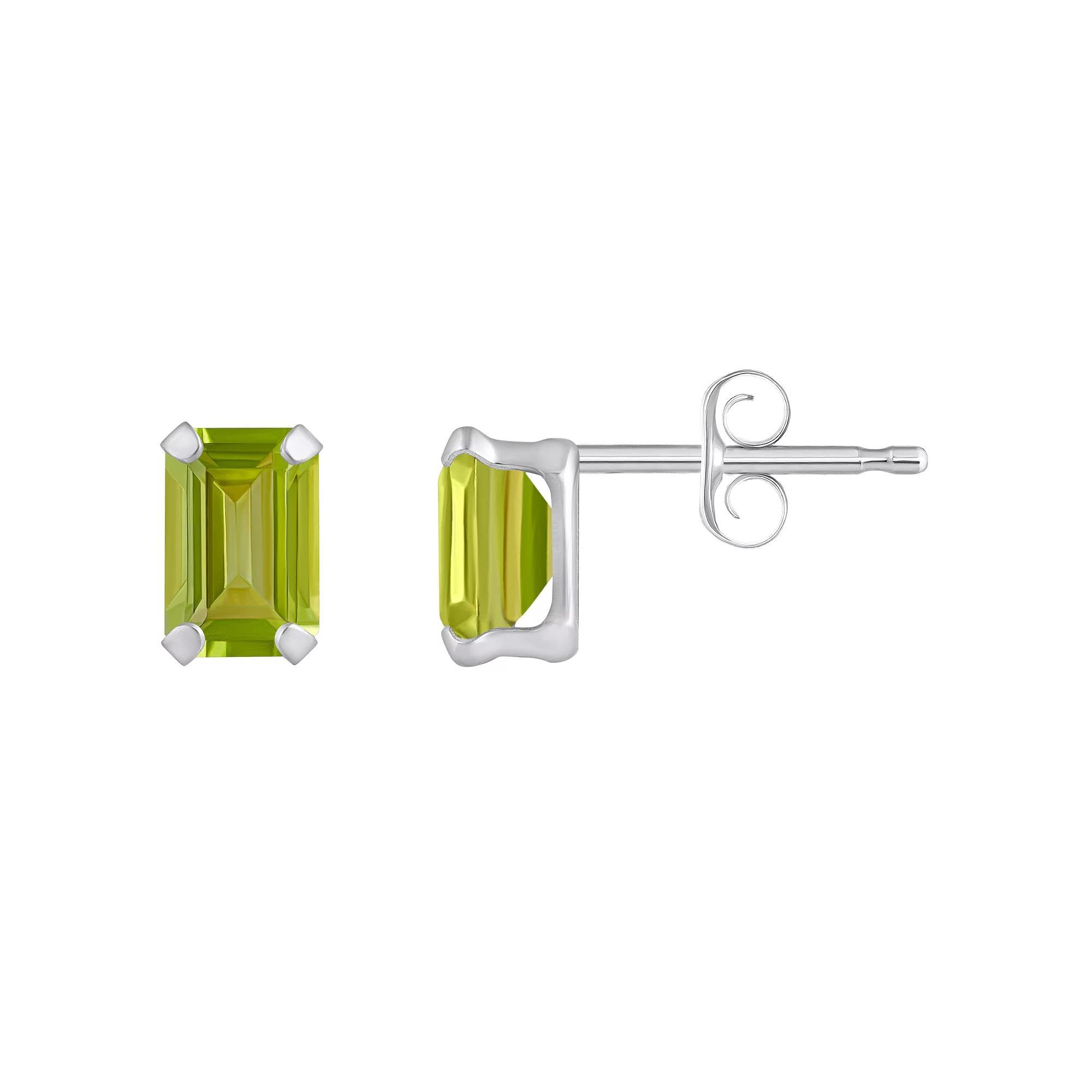 Celebration Gems 10k Gold Emerald Cut Peridot Stud Earrings, Women's, White Product Image