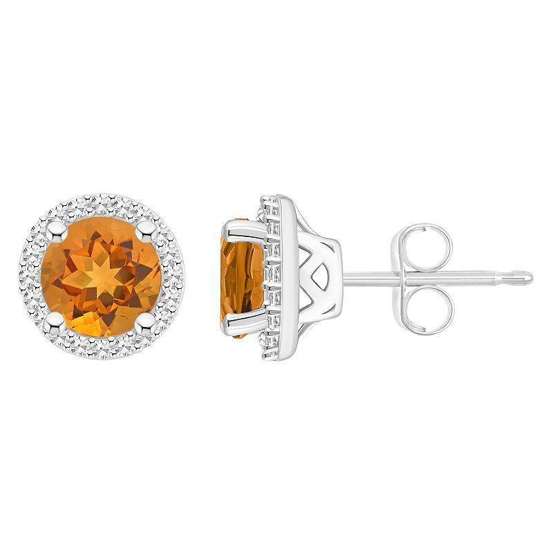 Celebration Gems Sterling Silver Gemstone & 1/5 Carat T.W. Diamond 6mm Halo Stud Earrings, Women's, Citrine Product Image