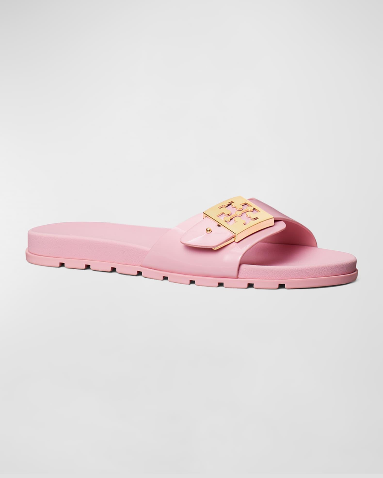 Glossy Buckle Slide Sandals Product Image