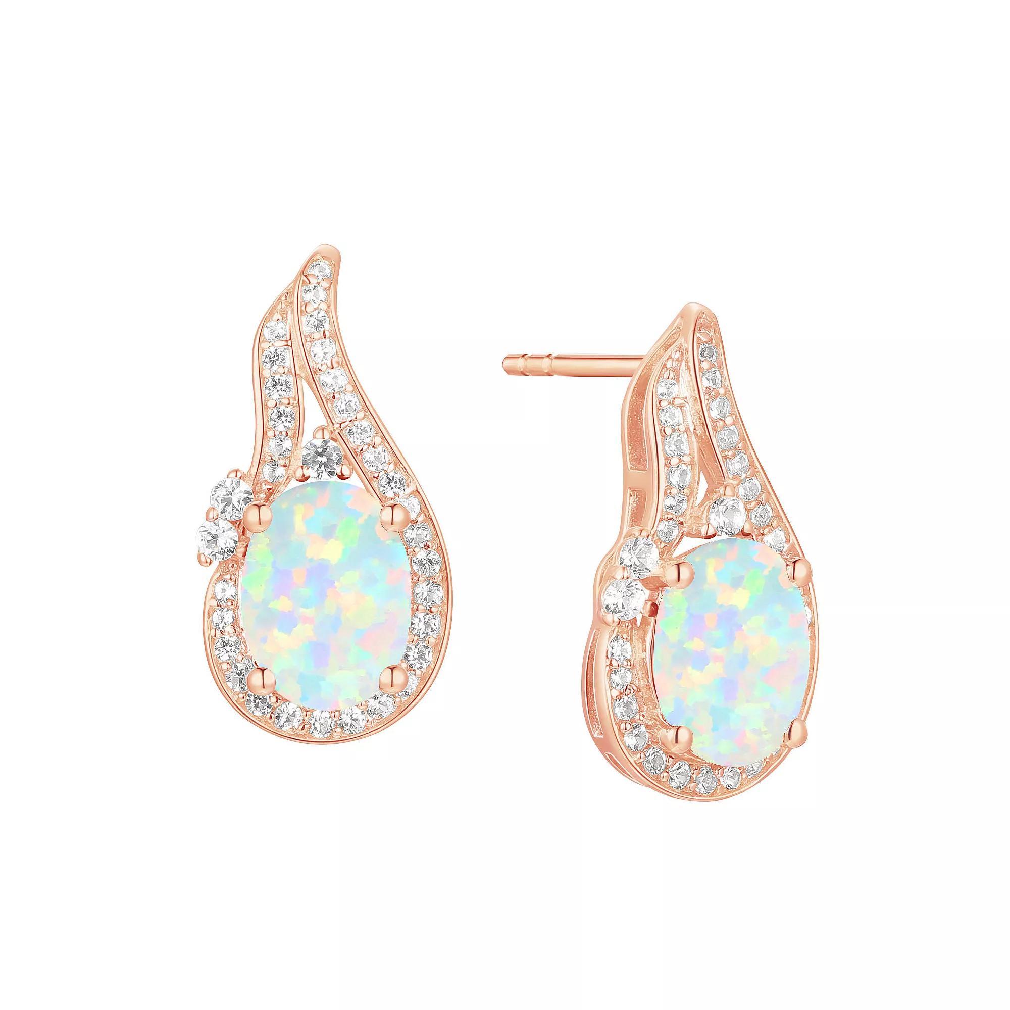 14k Rose Gold Flash-Plated Lab-Created Opal Stud Earrings, Womens Product Image