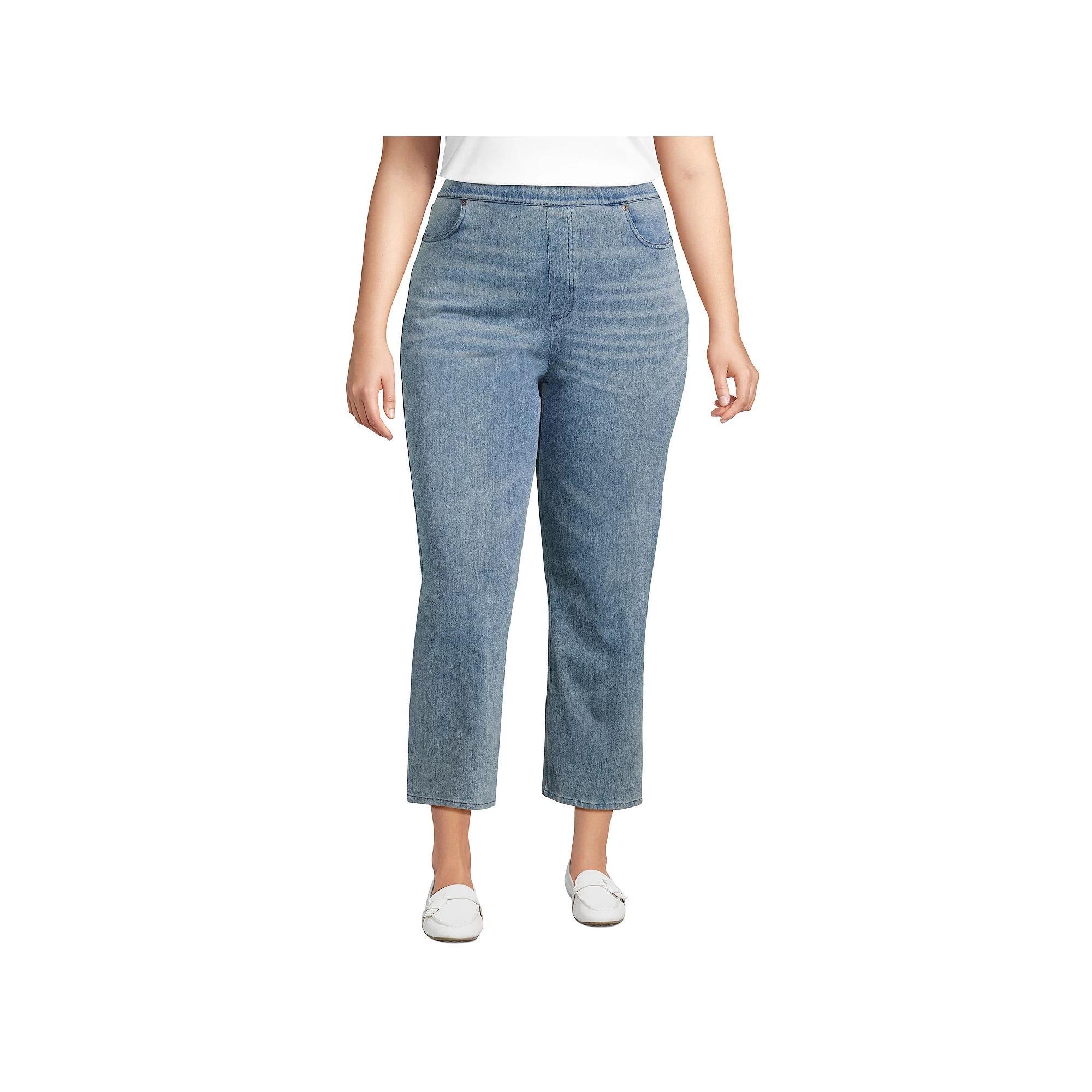 Plus Size Lands' End High Rise Pull On Denim Crop Pants, Women's, Size: 2XL, Light Brook Product Image