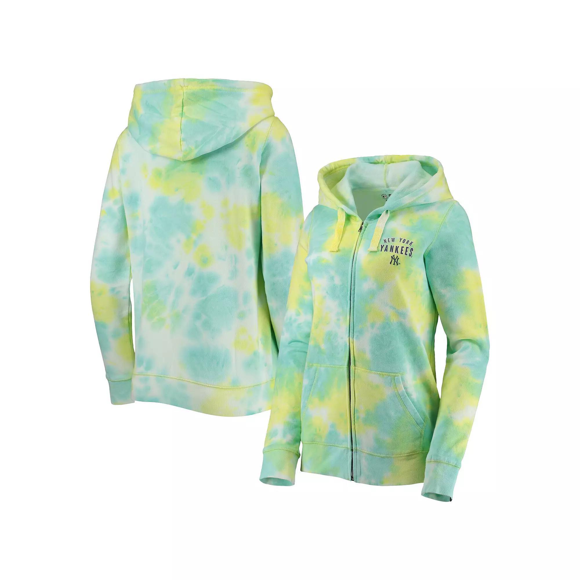 Women's New Era White New York Yankees Tie-Dye Full-Zip Hoodie, Size: Medium Product Image