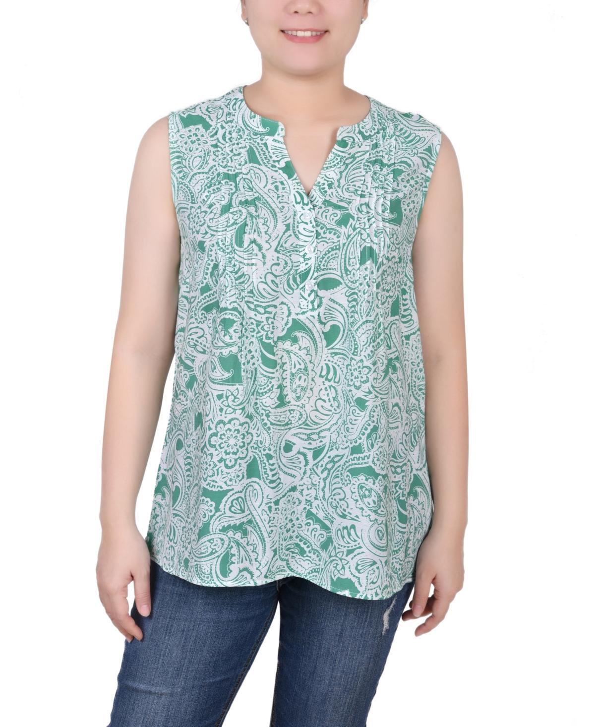 Ny Collection Petite Sleeveless Printed Pintucked Blouse Product Image