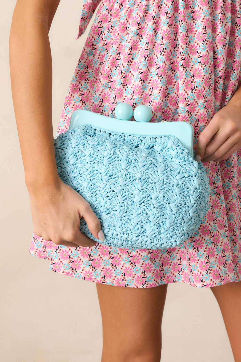 The Coast Is Calling Sky Blue Straw Clutch Product Image