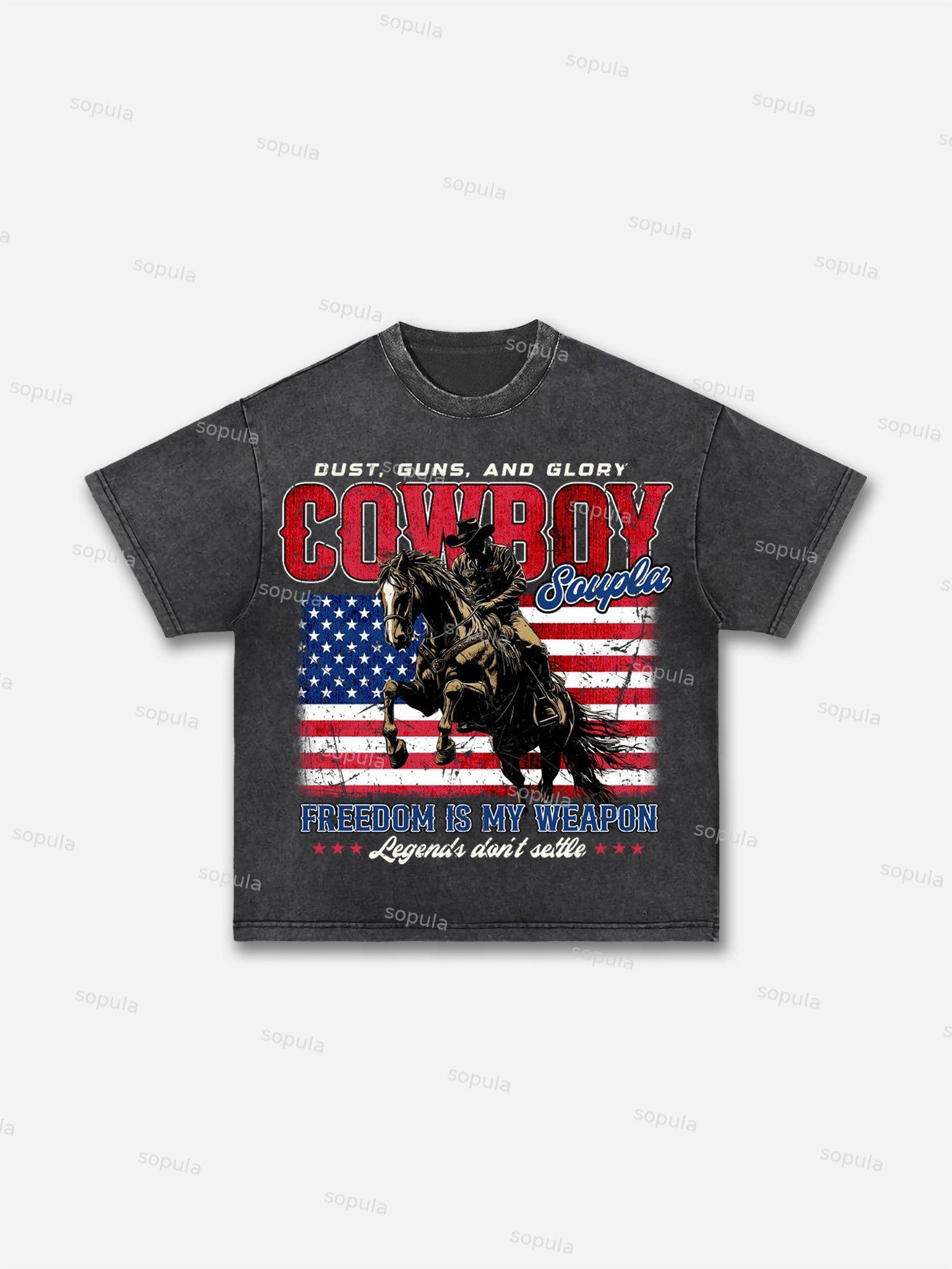 Vintage Independence Day Cowboy Graphic Acid Wash T-shirt Product Image