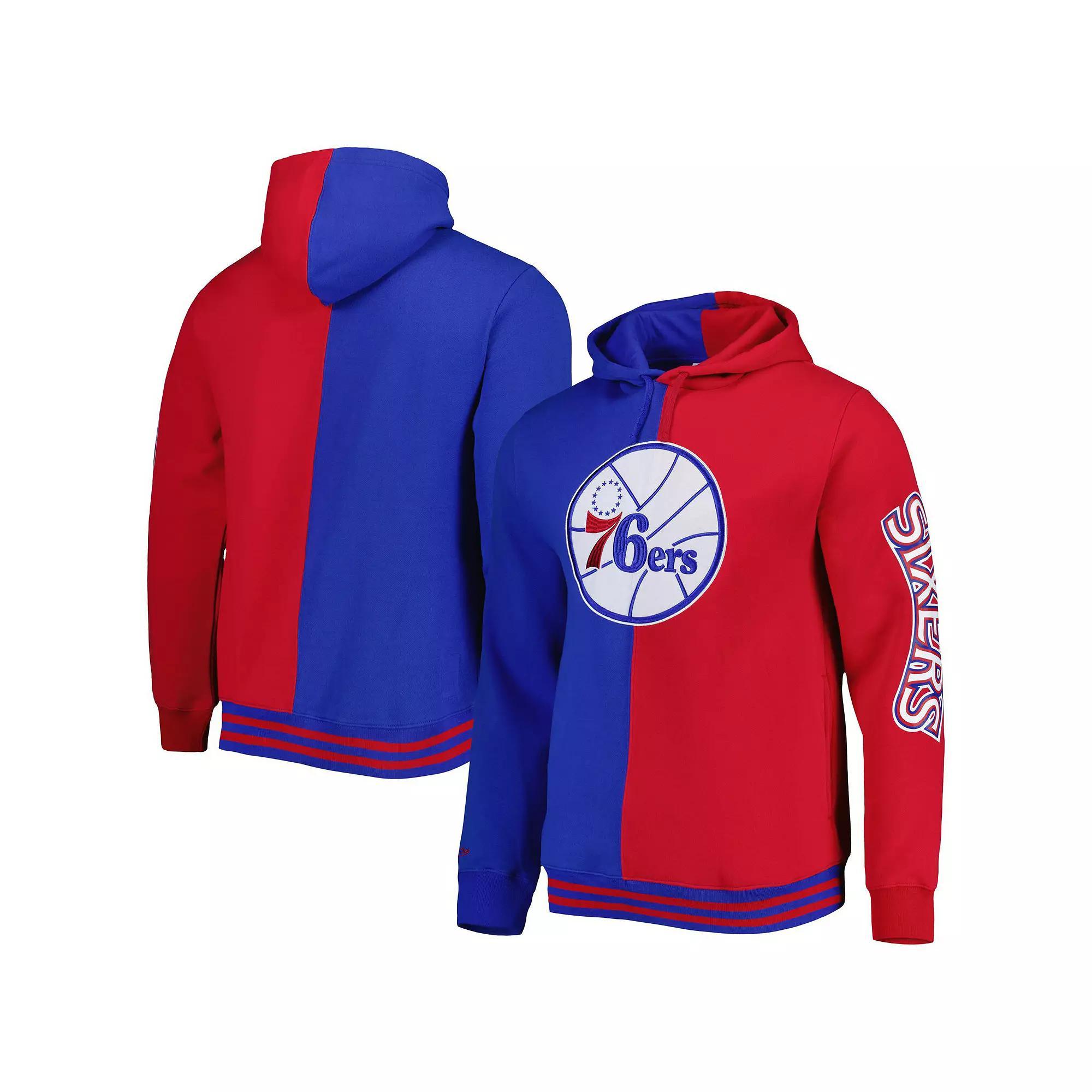 Men's Mitchell & Ness Royal/Red Philadelphia 76ers Hardwood Classics Split Pullover Hoodie, Size: 3XL, 76r Blue Product Image