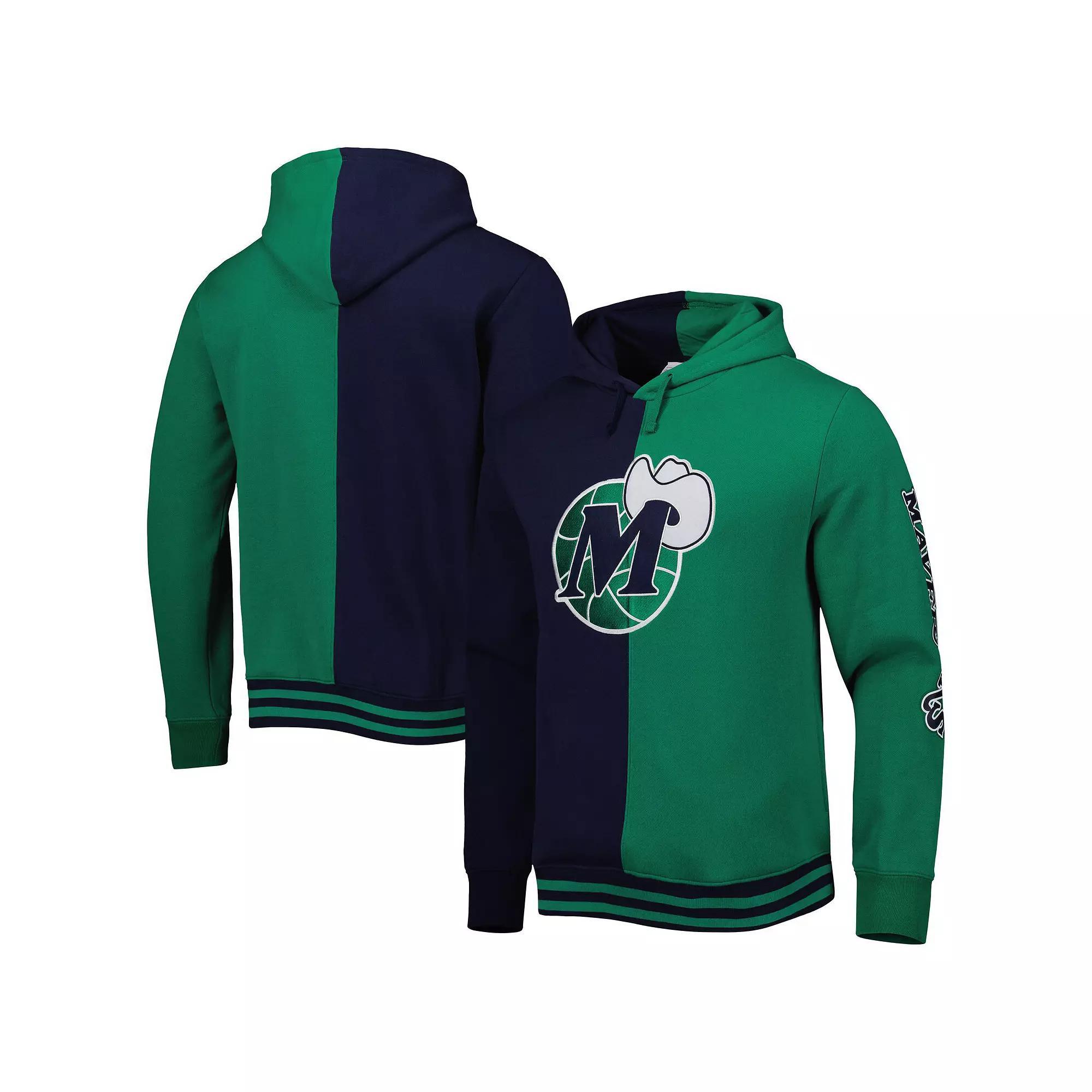 Men's Mitchell & Ness Navy/Green Dallas Mavericks Hardwood Classics Split Pullover Hoodie, Size: 4XL, Blue Product Image