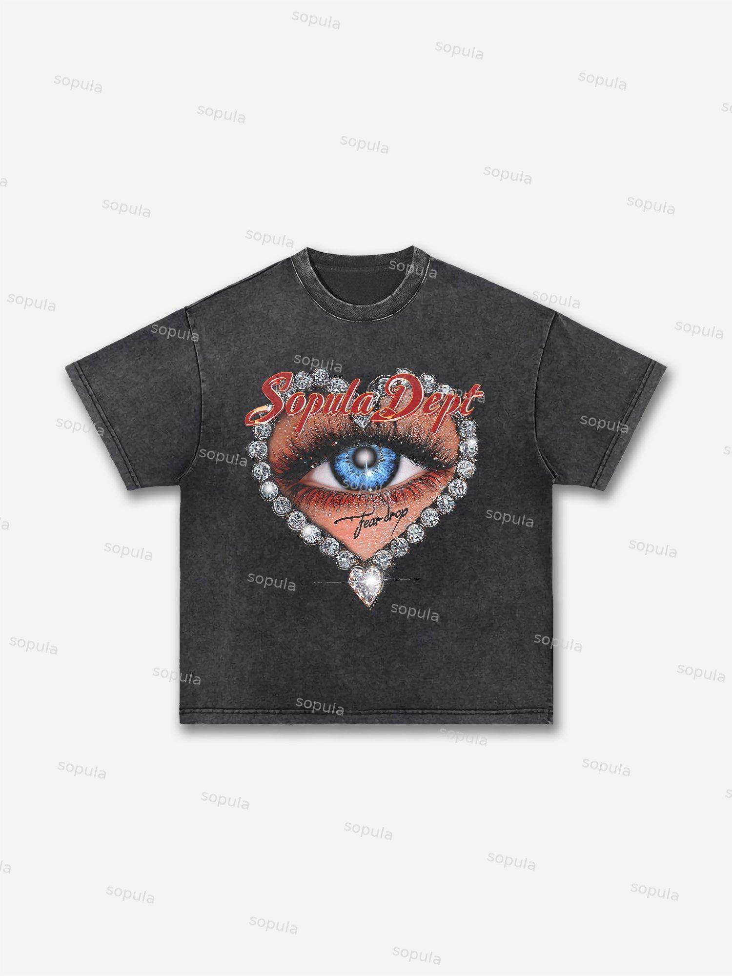 Diamond Teardrop Graphic Print Acid Wash T-shirt Product Image