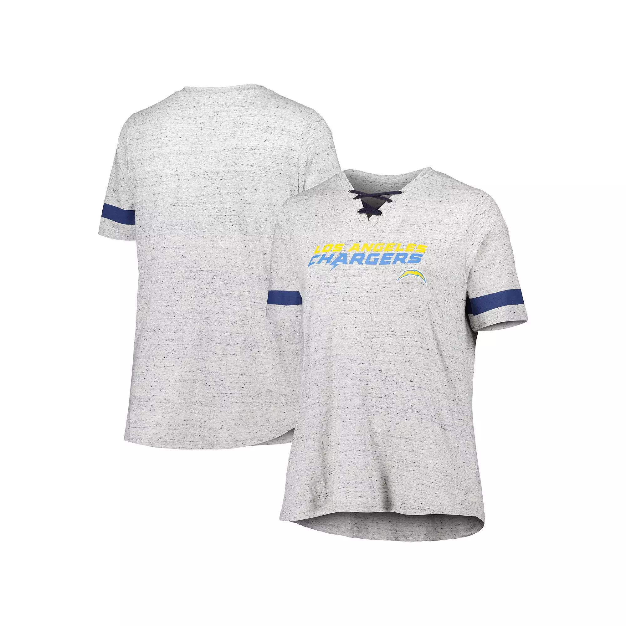 Womens Heather Gray Los Angeles Chargers Plus Size Lace-Up V-Neck T-Shirt Product Image