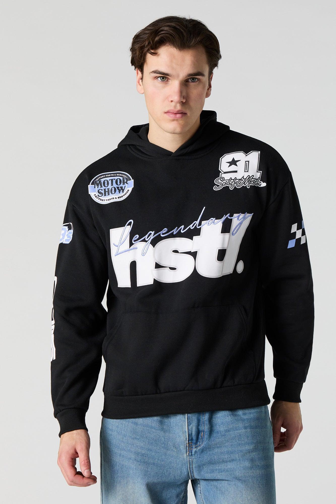 Racing Graphic Embroidered Fleece Hoodie Male Product Image