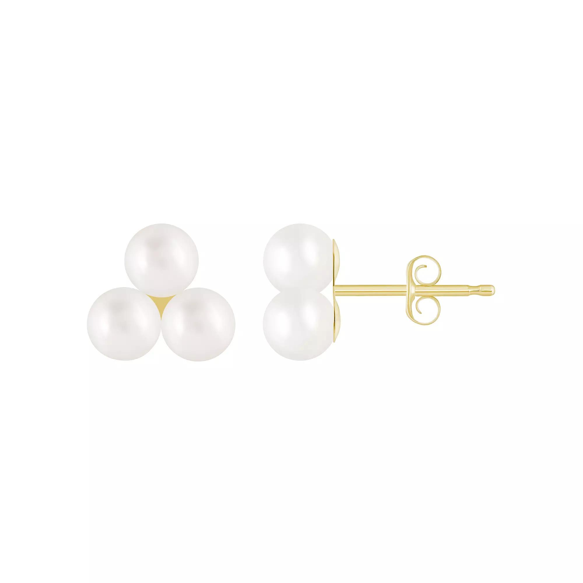Celebration Gems 10k Gold Sphere Gemstone Cluster Earrings, Women's, Freshwater White Product Image