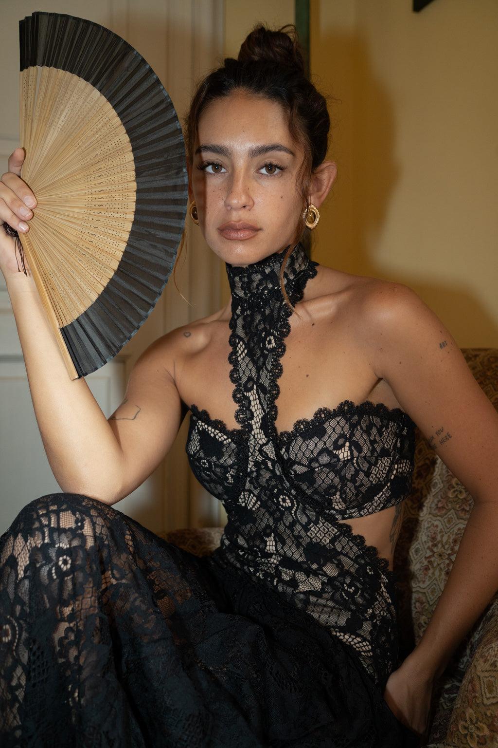 Princesa Black Lace Drop Waist Maxi Dress Product Image