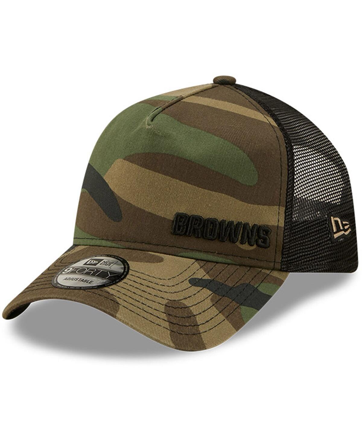 Mens New Era Camo/Black Cleveland Browns Flawless Utility A-Frame Trucker 9FORTY Snapback Hat Product Image