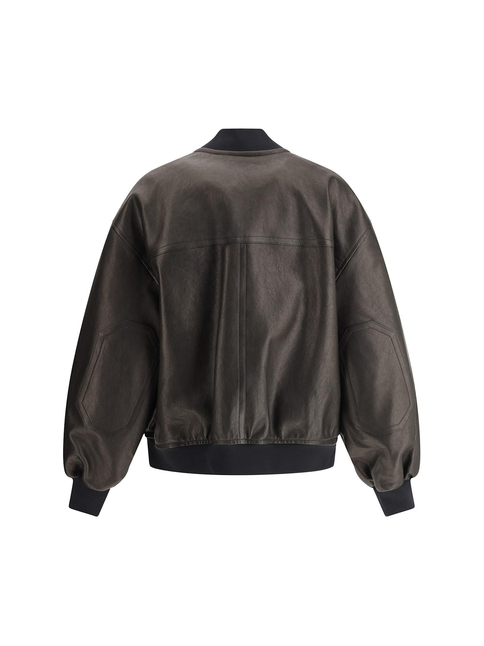 KHAITE Spence Leather Bomber Jacket In Black Product Image