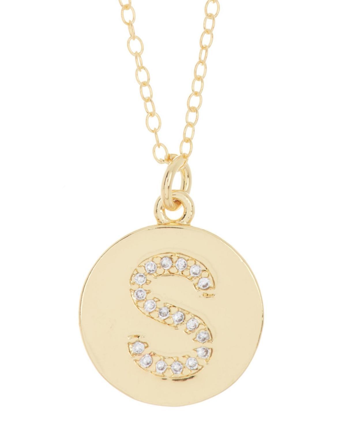 Adornia 14k Gold Plated Cubic Zirconia Engraved Letter Disc Pendant Necklace, Womens Gold Tone S Product Image