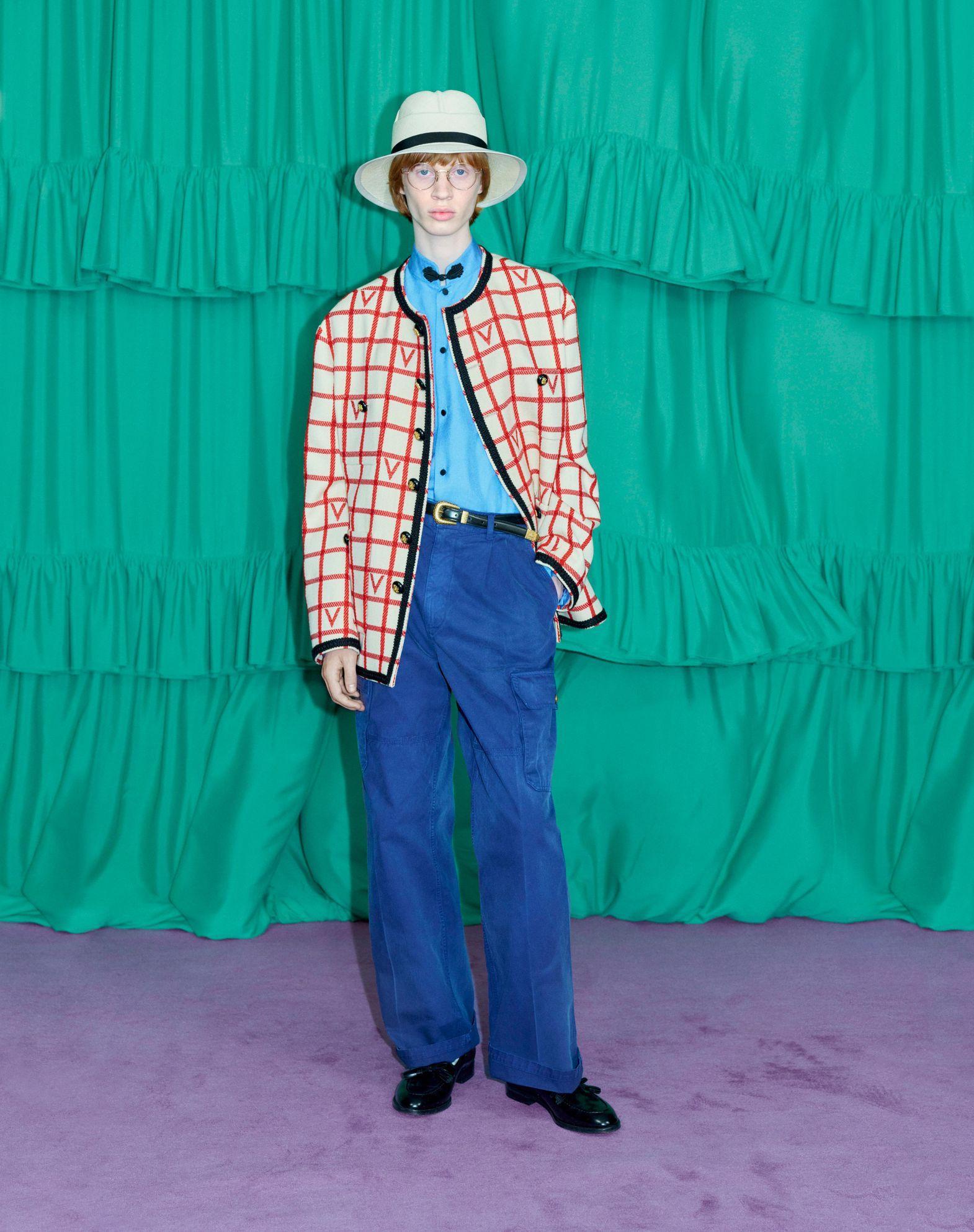 Wool Blend Jacket With V Check Pattern Product Image