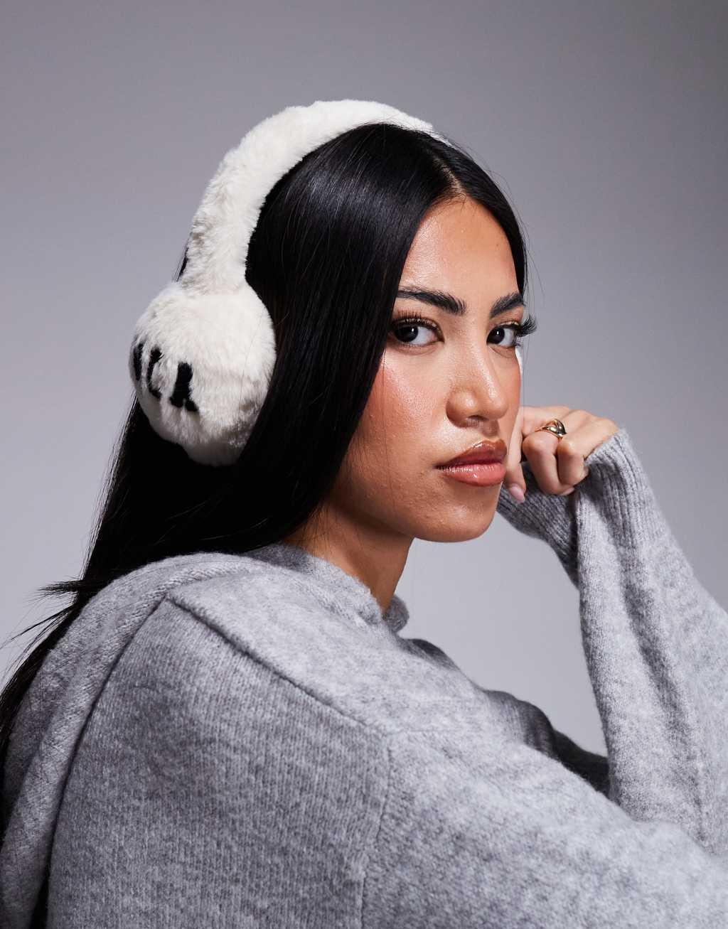 Weekend Collective faux fur ear muffs in cream Product Image