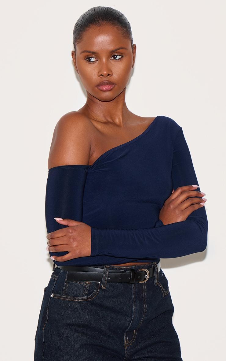 Navy Open Back Asymmetric Long Top Product Image