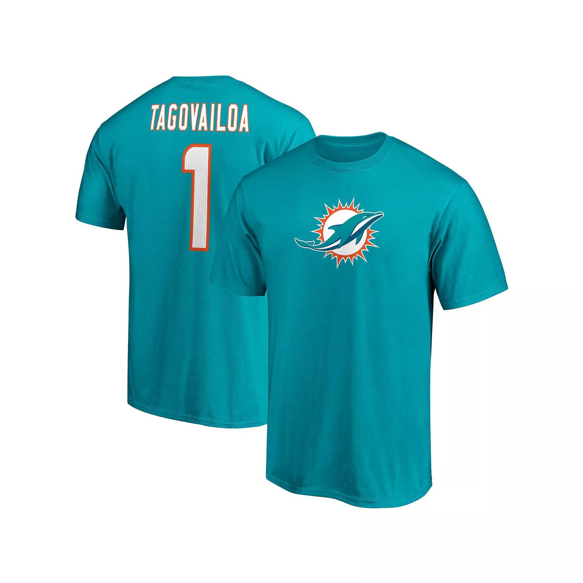Men's Fanatics Branded Tua Tagovailoa Aqua Miami Dolphins Player Icon Name & Number T-Shirt,  Product Image