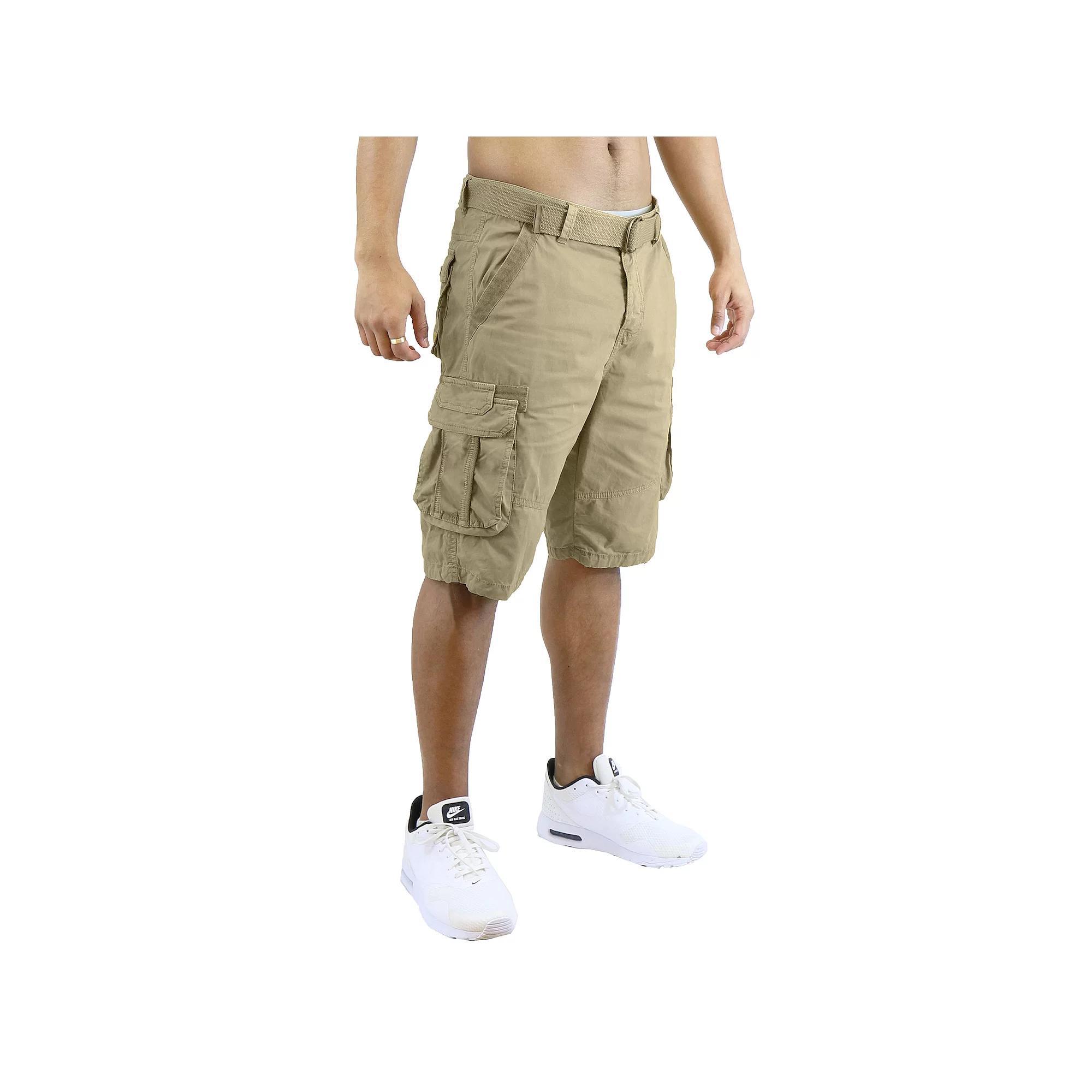 Men's Blu Rock 13.5" Distressed Cargo Shorts With Belt, Size: 34, Green Product Image