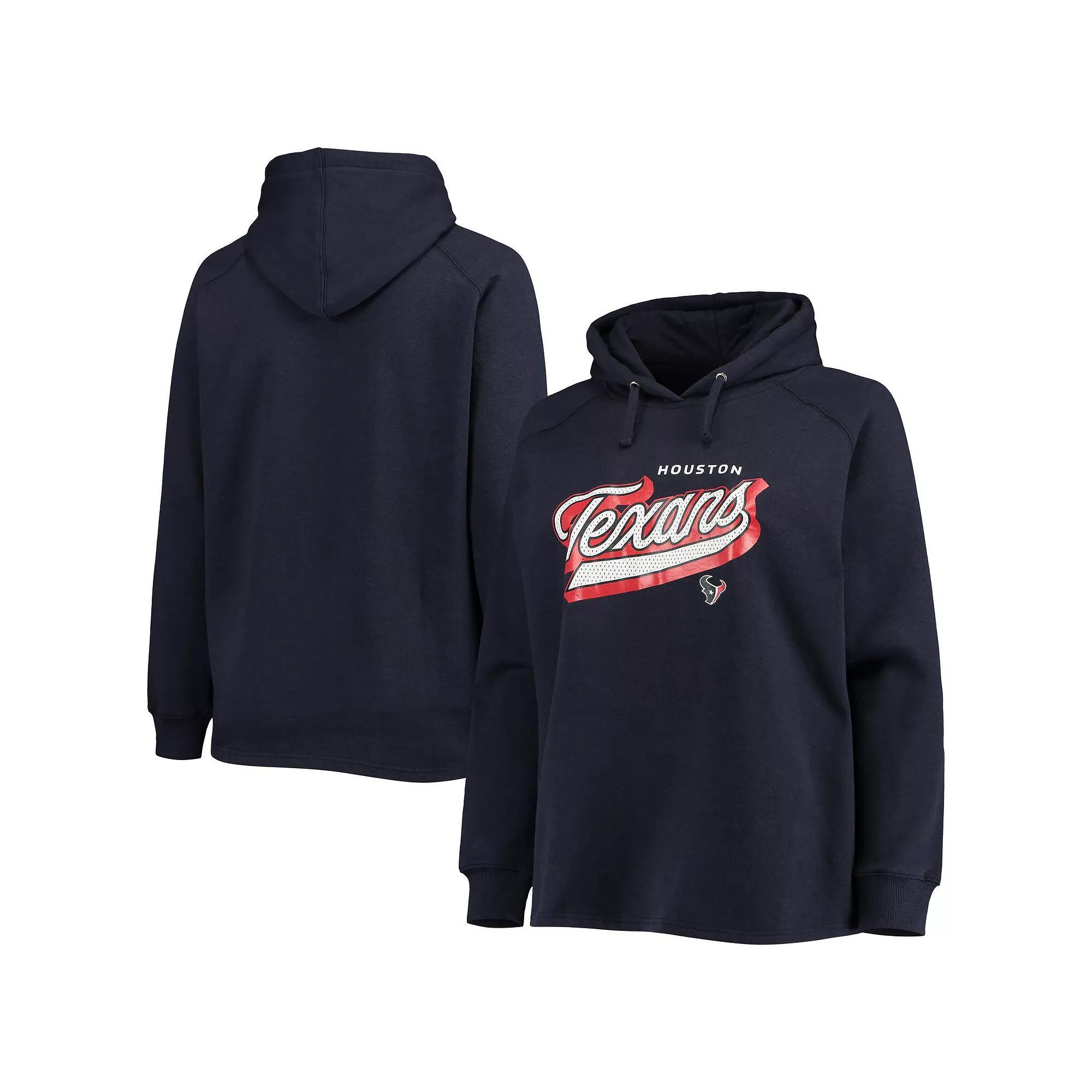 Women's Fanatics Branded Navy Houston Texans Plus Size First Contact Raglan Pullover Hoodie, Size: 3XL, Blue Product Image