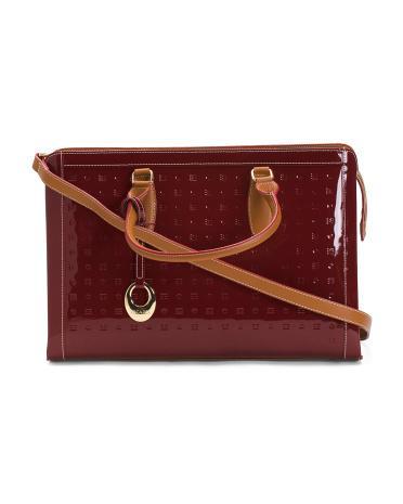 Patent Leather Satchel With Dual Carry Handles for Women | Leather/Metal Product Image