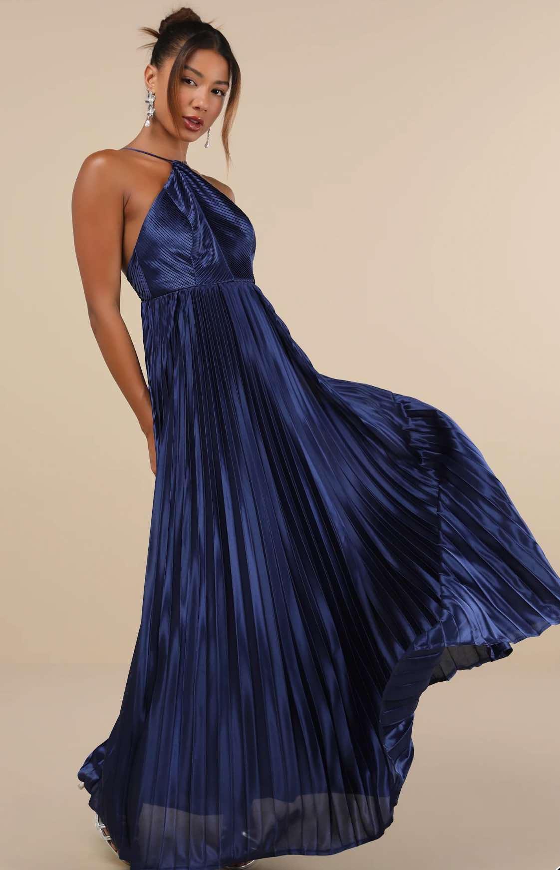 Charm Satin Pleated Maxi Dress Product Image